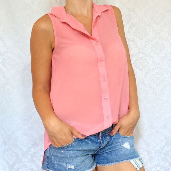 NWT H&M Pink Button Down Sleeveless Blouse - Picture 3 of 8